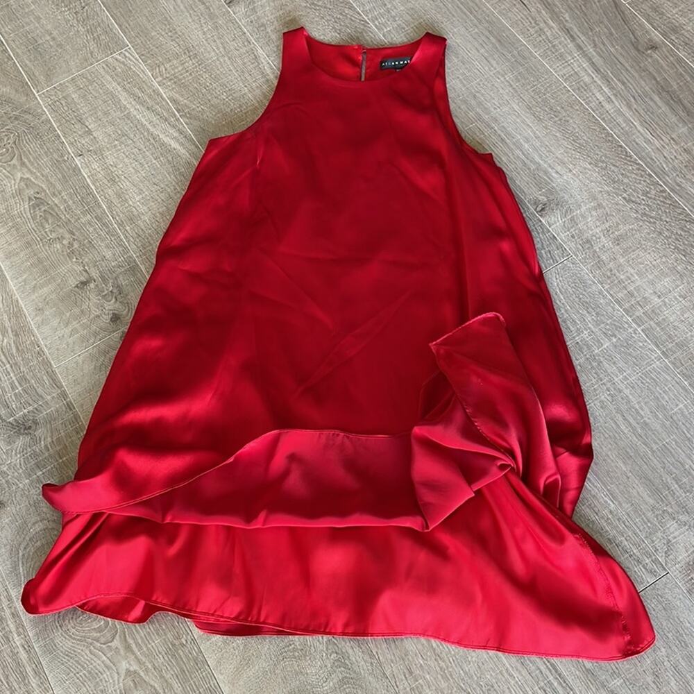 AIDAN MATTOX Red 100% Silk Asymmetrical Sleeveless Women’s Dress - Picture 13 of 13